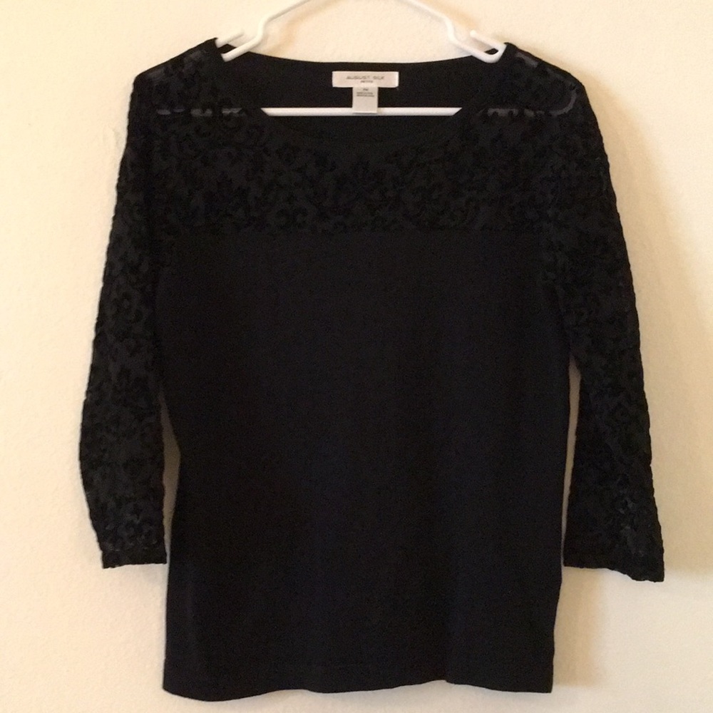 Black Cotton Blend Sweater Sheer Sleeve Petite